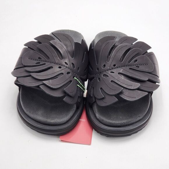 Farm Rio Monstera Leaf Anatomic Slide Sandals Black Size 7 NWT - Picture 3 of 9